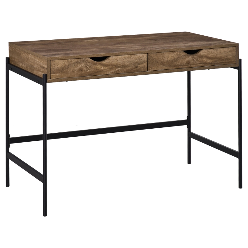 Bureau style industriel 2 tiroirs tiroir métal noir plateau MDF aspect bois