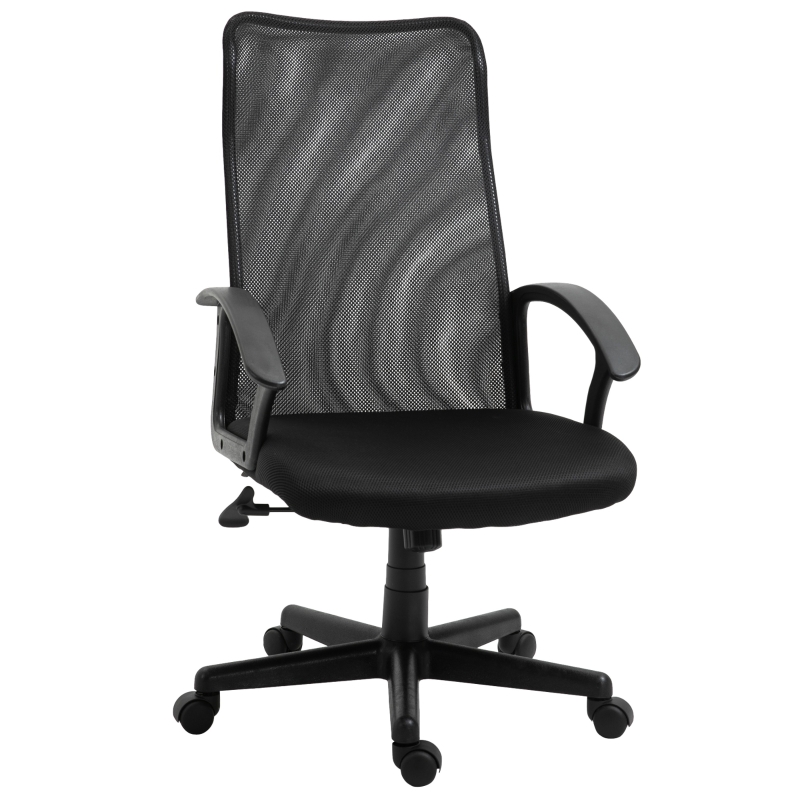 HOMCOM Fauteuil de bureau ergonomique pivotant hauteur réglable tissu maille noir