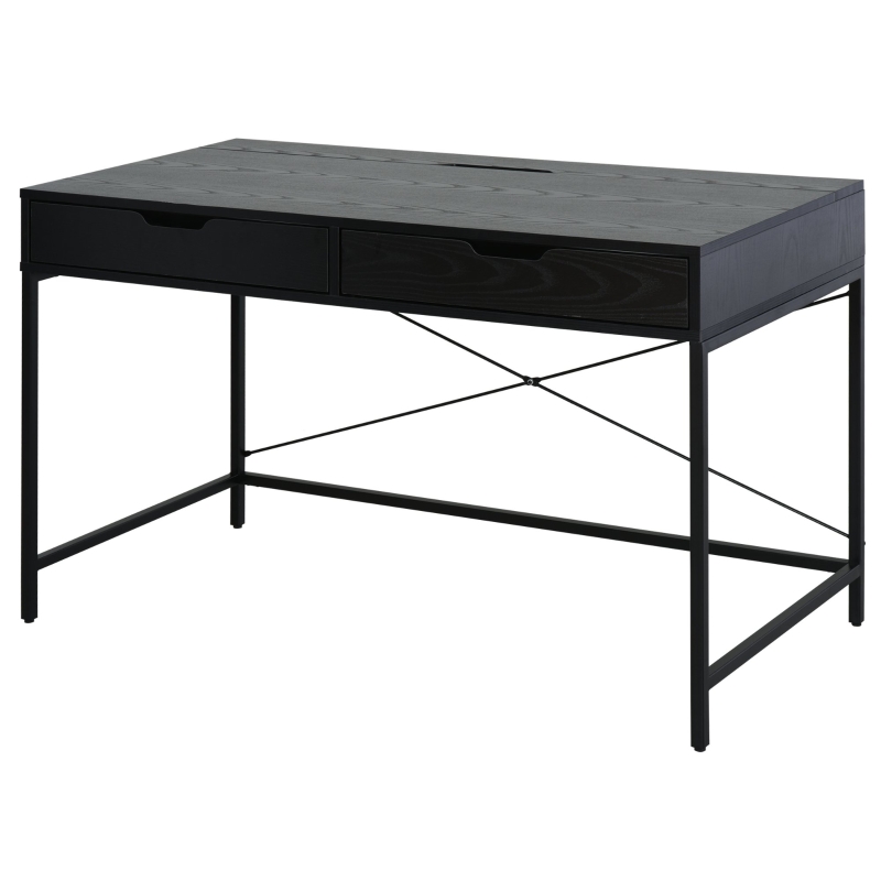 Bureau informatique style industriel 2 tiroirs noir