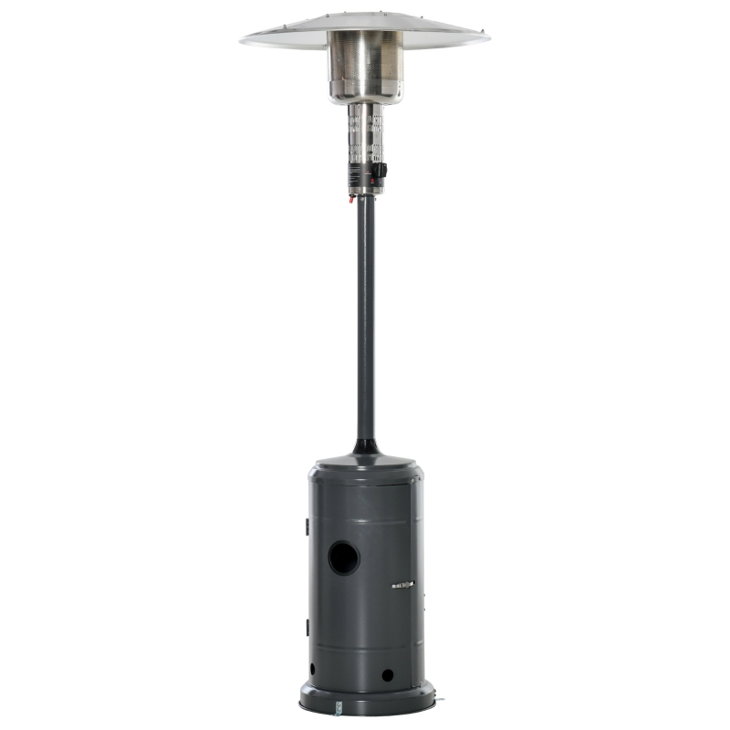 Outsunny Parasol Chauffant Commercial 12,5 KW - Chauffage d'extérieur gaz 30 m² - Chauffage de terrasse - Double sécurité - Puissance réglable - roulettes - Acier INOX. Gris