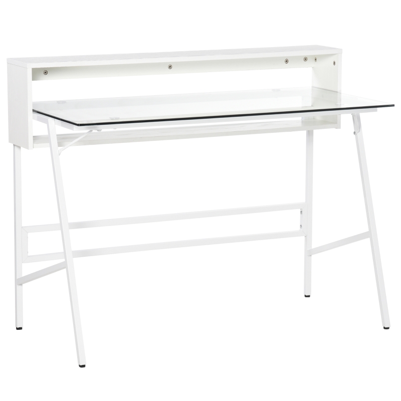 HOMCOM Bureau informatique contemporain verre métal aspect bois blanc