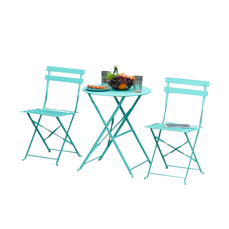 Outsunny Salon de jardin bistro pliable métal thermolaqué