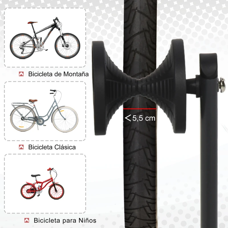 HOMCOM Soporte Suelo para Bicicletas Plegable Portátil Aparcamiento de Rueda para MTB Garaje 39x35x45,5 cm Negro