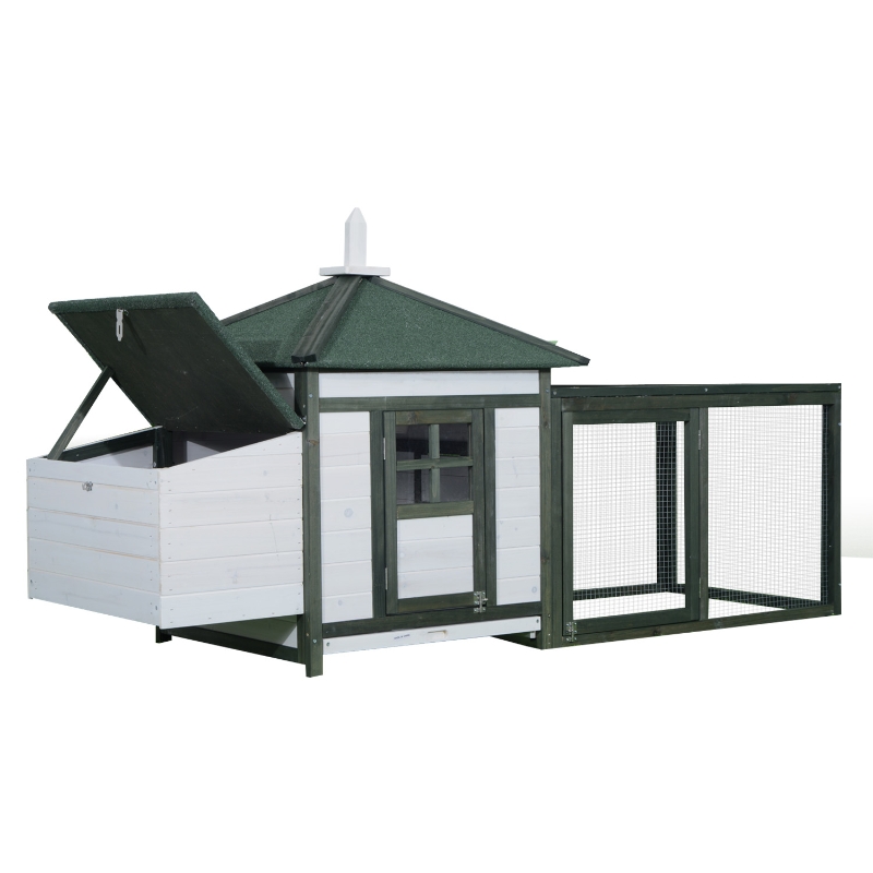 PawHut Poulailler en Bois Vert et Blanc 196 x 74 x 98 cm