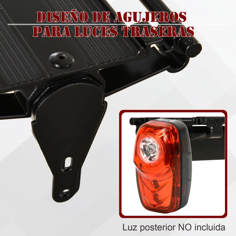 HOMCOM Portaequipajes Posterior para Bicicleta Estante Soporte de Equipajes con Protecciones Laterales Carga 9 kg Aluminio 49x12x14 cm Negro