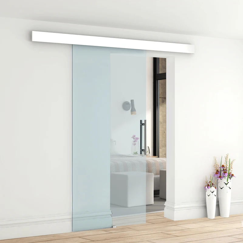 HOMCOM Puerta Deslizante de Vidrio Puerta Corredera Cristal Puertas de Interior Puerta de Granero Estilo Granero 75x210cm Transparente
