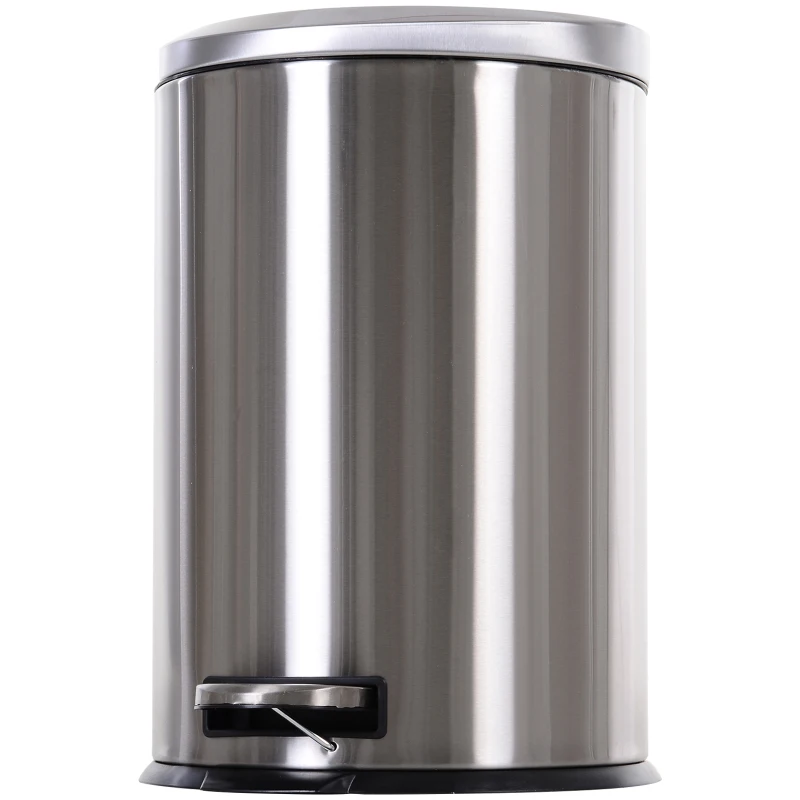 HOMCOM 20L T430 D29.2 x 44 H cm Step-on Trash Can Stainless Steel Round Garbage Bin Silent Gentle Open and Close Dustbin with Pedal