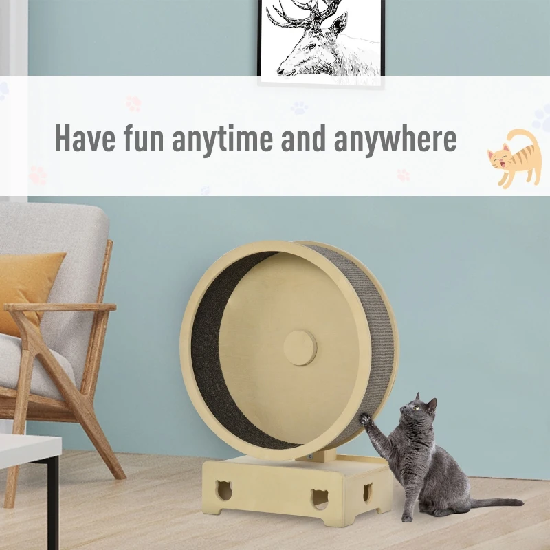 PawHut Cat Tree with Carpet Runway Wooden Sisal-Covered Cat Tower Condo Playground Furniture for Kittens Pets Activity Tree Natural Grey