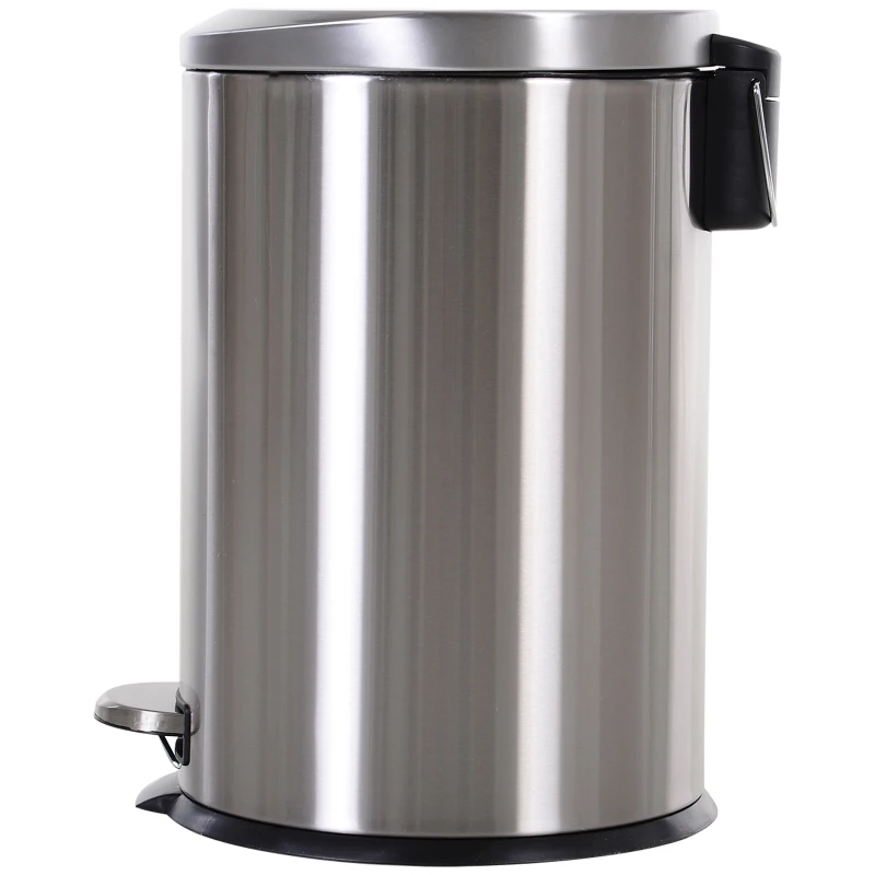HOMCOM 20L T430 D29.2 x 44 H cm Step-on Trash Can Stainless Steel Round Garbage Bin Silent Gentle Open and Close Dustbin with Pedal