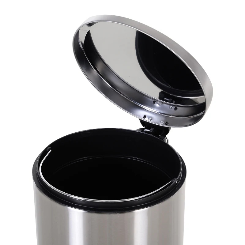 HOMCOM 20L T430 D29.2 x 44 H cm Step-on Trash Can Stainless Steel Round Garbage Bin Silent Gentle Open and Close Dustbin with Pedal