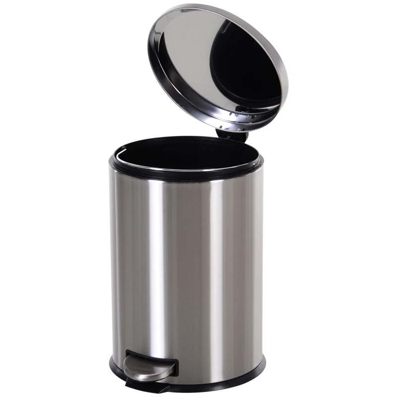 HOMCOM 20L T430 D29.2 x 44 H cm Step-on Trash Can Stainless Steel Round Garbage Bin Silent Gentle Open and Close Dustbin with Pedal