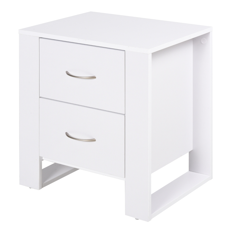 HOMCOM Mesita de Noche Elegante Mesa Lateral para Sofá Compacta Ideal Dormitorio o Sala de Estar con 2 Cajones 48x39x54 cm Blanco