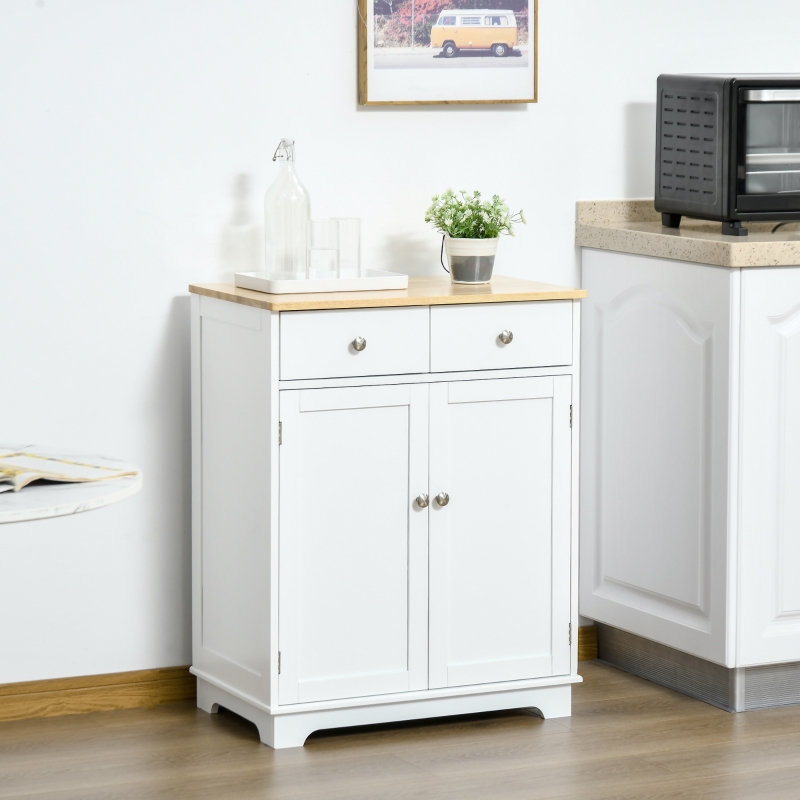 HOMCOM Kitchen Floor Cabinet Side Storage Cupboard Multi-use Sideboard Table with Solid Wood Top, Adjustable Shelf,Drawer for Dining Room, Living Room,Hallway