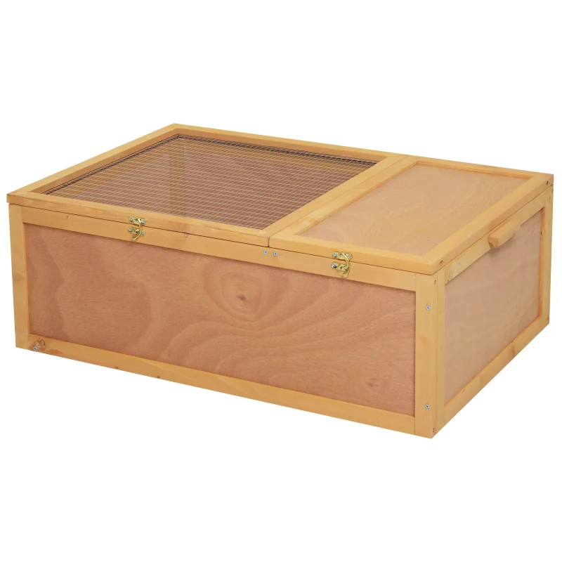 PawHut 94 cm Wooden Tortoise House Turtle Habitat Small Reptile Cage Enclosure with Two Room Yellow