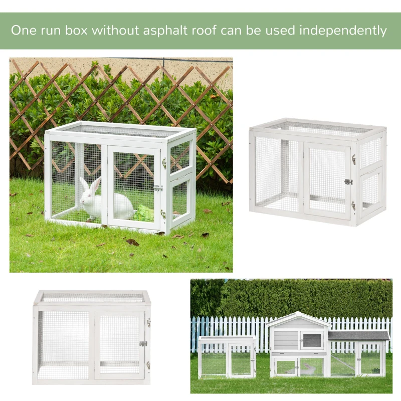 PawHut 2 Tier Wooden Rabbit Hutch Small Pet House Bunny Run Cage with Pull Out Tray Ramps Lockable Doors Large Run Area Asphalt Roof for Outdoor Grey