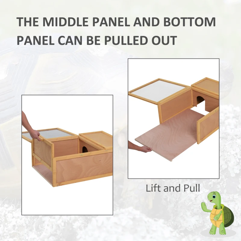 PawHut 94 cm Wooden Tortoise House Turtle Habitat Small Reptile Cage Enclosure with Two Room Yellow
