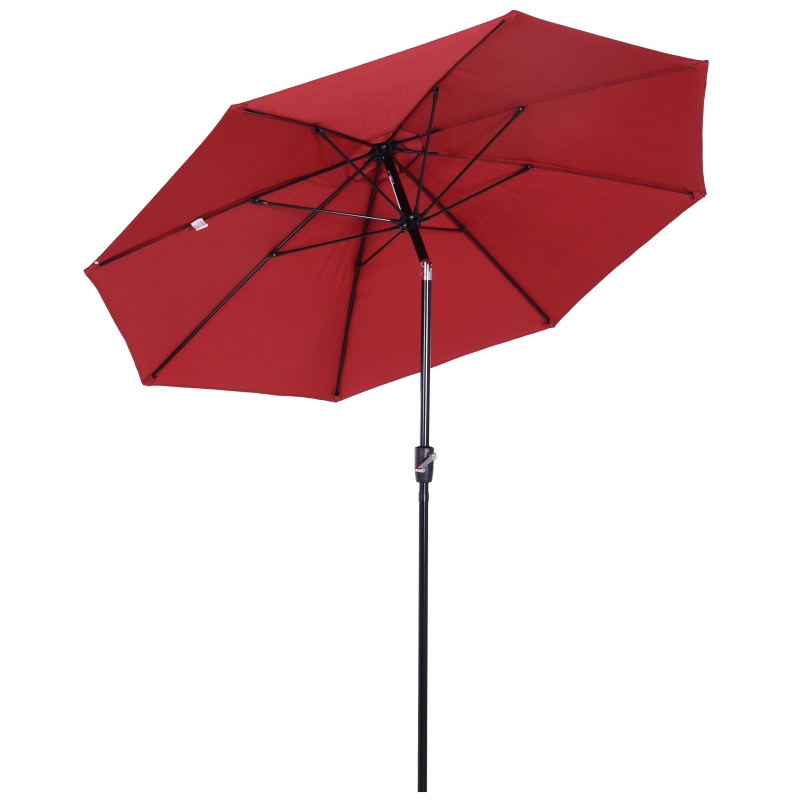 Outsunny Parasol de jardin Inclinable Rond Bordeaux Ø2,6 x 2,35 m