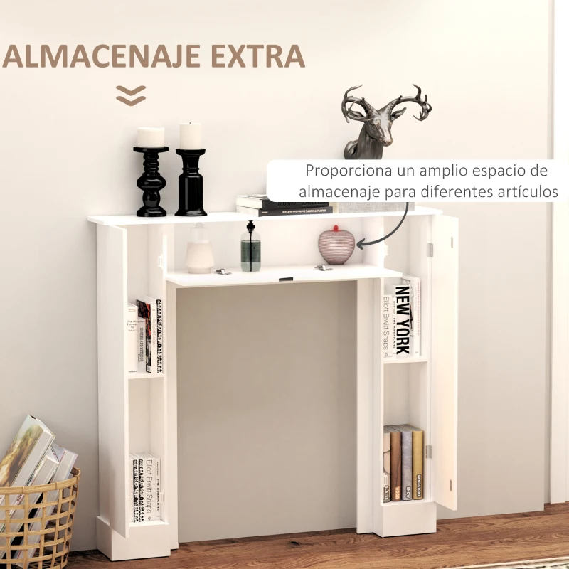 HOMCOM Marco de Chimenea Decorativo con 3 Puertas y Estantes Interiores Ajustables Estructura de Chimenea Moderna para Salón Pasillo 107x18x100 cm Blanco