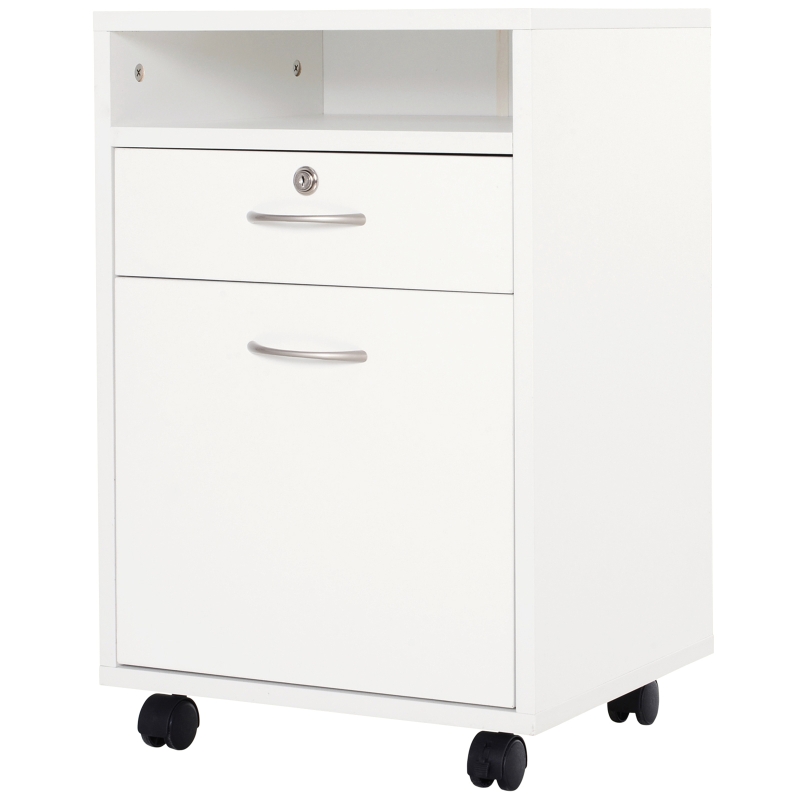 HOMCOM Cajonera para oficina con 4 ruedas cajón con cerradura estante y armario 40x35x60cm Máximo 25kg