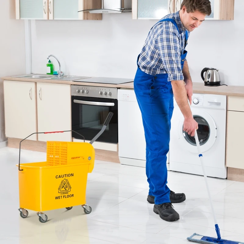 HOMCOM 20L Mop Bucket w/ Wringer Combo Mini Press caster wheels