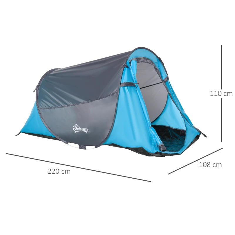 Outsunny 1-2 Person Pop-up Camping Tent 3 Seasons Tent Waterproof w/ 2 Mesh Windows D-shape Door Portable Carry Bag for Outdoor Trip Blue