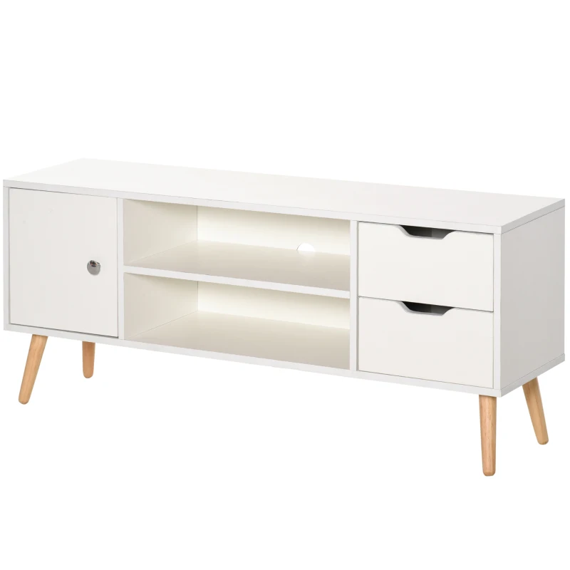 HOMCOM Modern TV Stand for TVs up to 42'' Flat Screen, TV Console Cabinet with Storage Shelf, Drawers, Cable Hole, Home Entertainment Center, Living Room Bedroom and Office, White