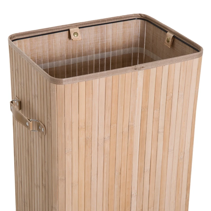 HOMCOM 70L Collapsible Bamboo Laundry Hamper Organizer Clothes Washing Basket Bin Storage Box w/ Lid Removable Lining 40x30x60cm