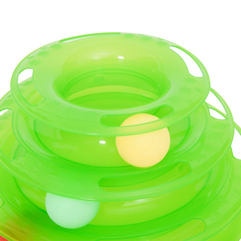 PawHut PET 3-level Tower Tracks for Cats Interactive Toy Kitty Disc Amusement Shelf Play Station Non-Slip Eco-friendly Green