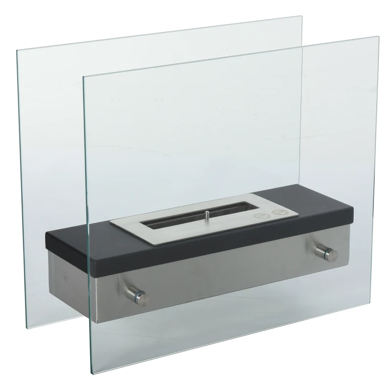 HOMCOM Portable Tabletop Ventless Ethanol Fireplace Indoor Outdoor Fire Pit, 18.5"x 7.75" (47cmx20cm), Silver and Black