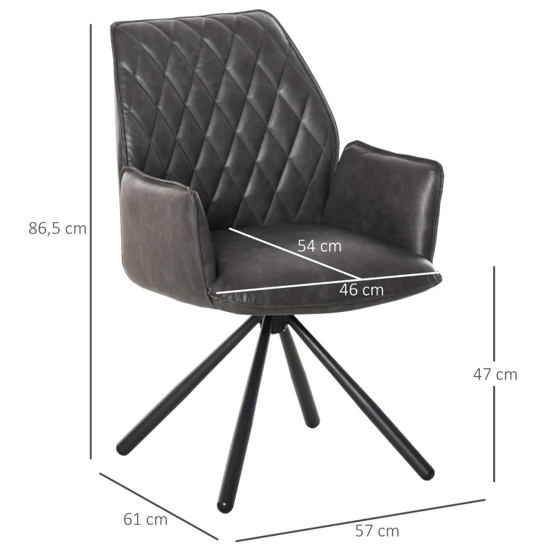 HOMCOM Swivel Dining Chair Upholstered Leisure Seat for Kitchen Living Room Office with Metal Legs