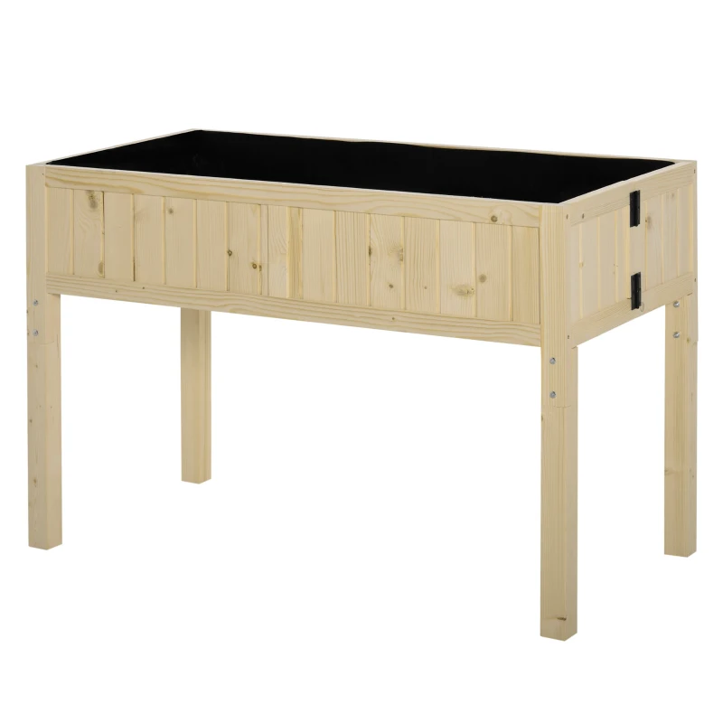 Outsunny Wood Rectangular Garden Planter Folding Design, Outdoor Workstation with Drainage Hole, 45.25'' x 22'' x 30''