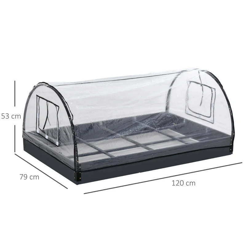 Outsunny 12 Grids Garden Bed Planter Kit Box with Greenhouse with 2 Roll Up Windows Dual Use, Outdoor, PVC Cover, 120 x 79 x 53cm