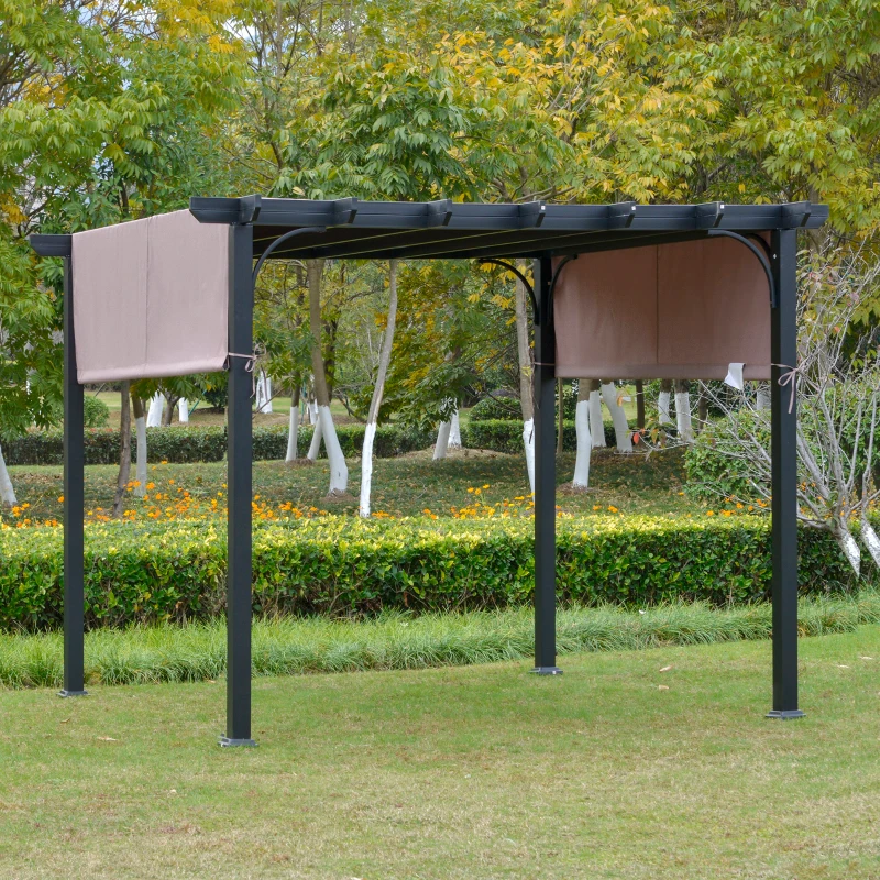 Outsunny 3m x 3m Outdoor Retractable Canopy Pergola Steel Frame Patio Pergola Shelter Sun Shade, Brown