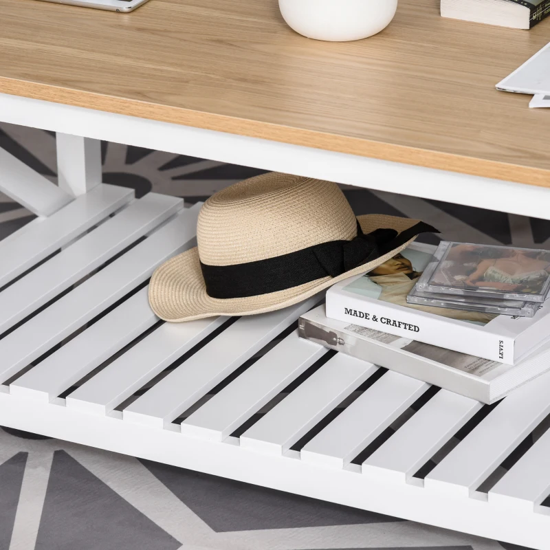 HOMCOM Contemporary X-Design Coffee Table w/ Storage Shelf 4 Legs, 2-Tier Center Table for Living Room Bedroom Office, Sturdy Structure