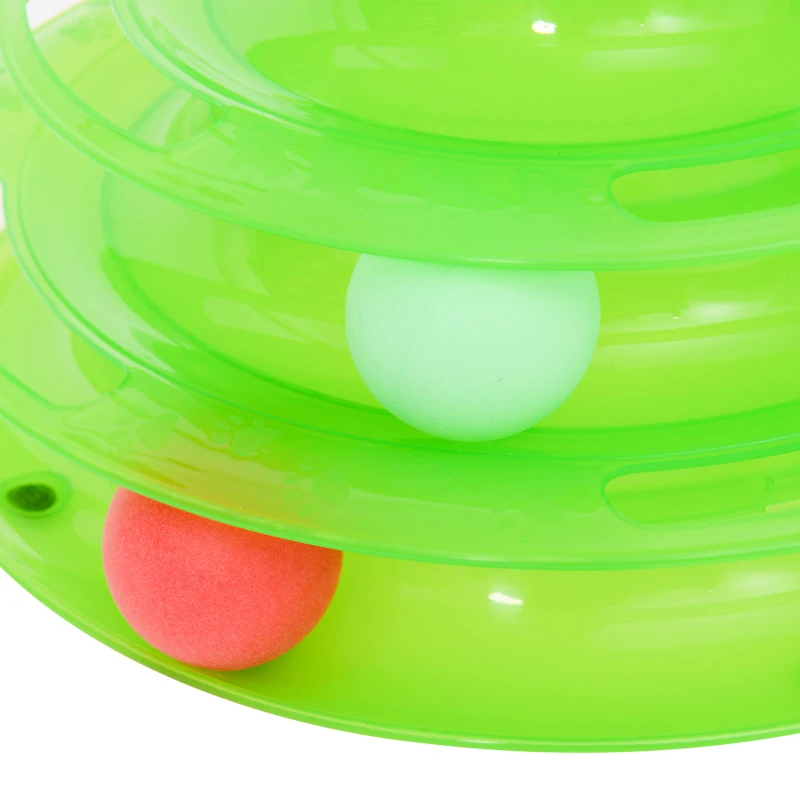 PawHut PET 3-level Tower Tracks for Cats Interactive Toy Kitty Disc Amusement Shelf Play Station Non-Slip Eco-friendly Green