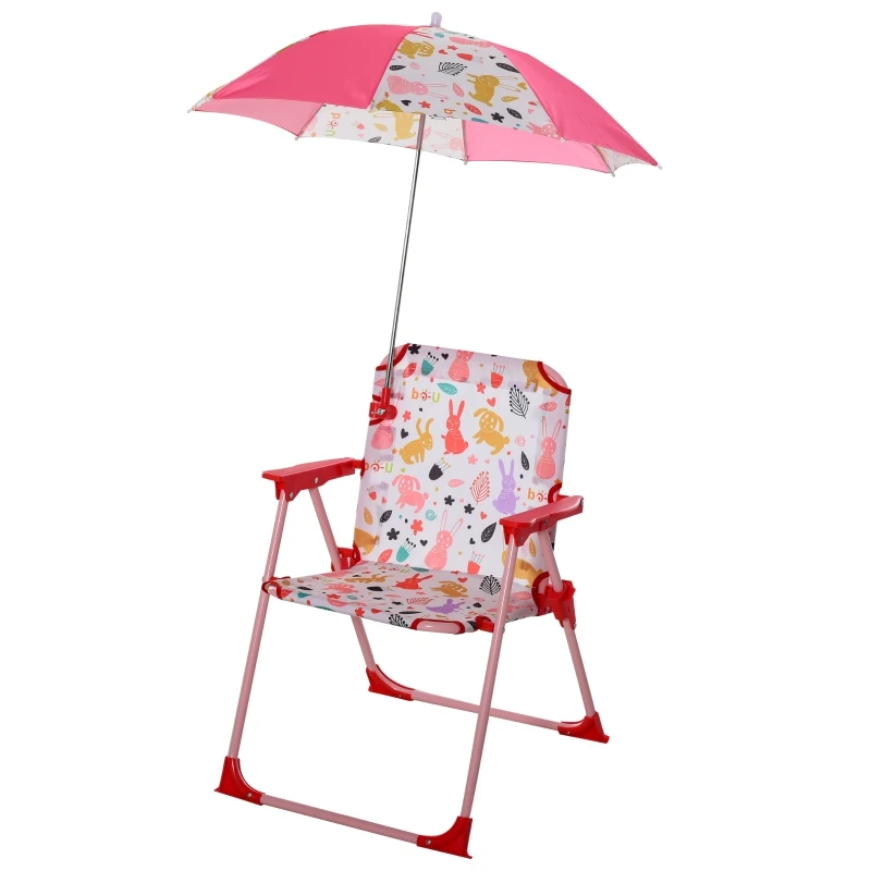 Outsunny Kids Camping Chair Portable Lightweight Folding Picnic Seat Outdoor for Garden Beach Poolside with Parasol Rabbit Pattern 39 x 39 x 52cm
