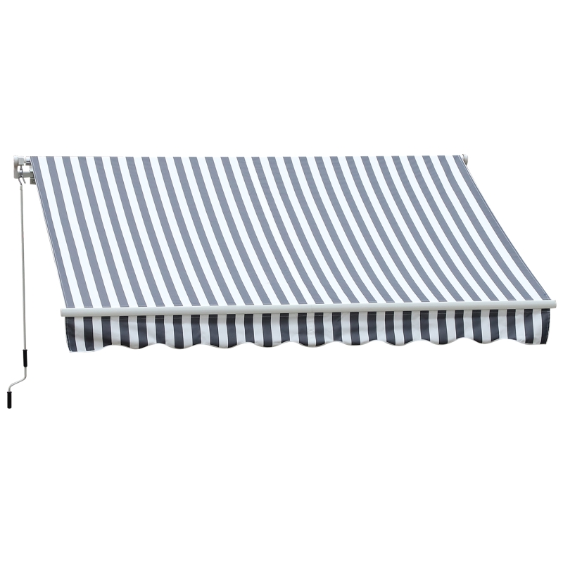 Outsunny 3.5M x 2.5M Garden Patio Manual Awning Canopy Sun Shade Shelter Retractable Gear Lever Winding Handle - Grey