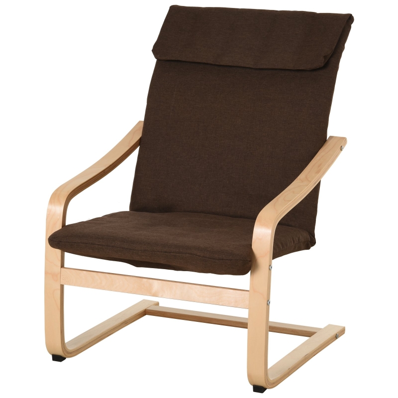 HOMCOM Linen Leisure Chair with Headrest, Modern Elegant Accent Chair with Wood Base Sponge Padded Cushion, for Living Room Bedroom, Brown