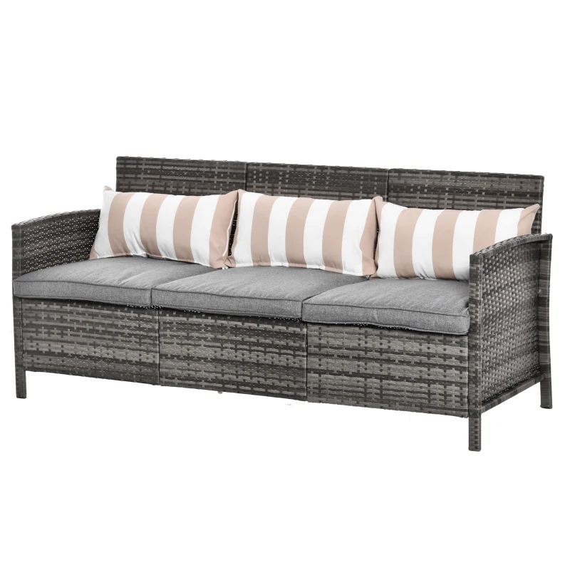 Outsunny Cushioned Outdoor Plastic Rattan Wicker 3-Seater Sofa Patio Conversation Furniture