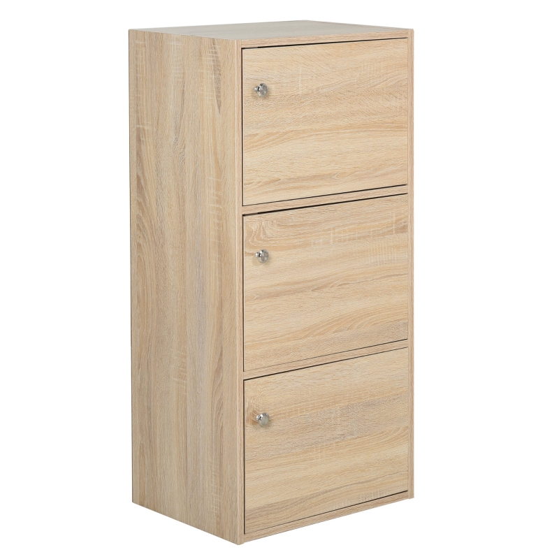 HOMCOM Wooden 3 Tier Cabinet with Doors and Round Handle Display Organizer Home Office Living Room