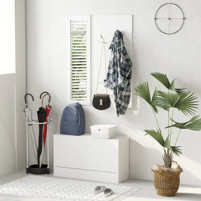 HOMCOM 3-In-1 Hallway Furniture Set Coat Rack Mirror Shoes Cabinet Storage Organiser White