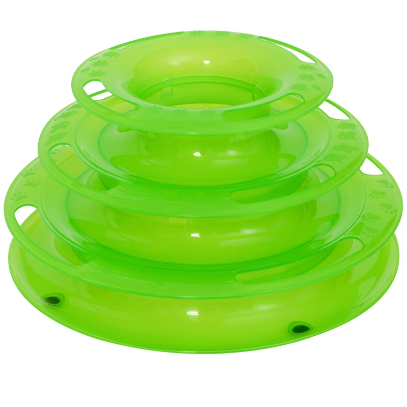 PawHut PET 3-level Tower Tracks for Cats Interactive Toy Kitty Disc Amusement Shelf Play Station Non-Slip Eco-friendly Green