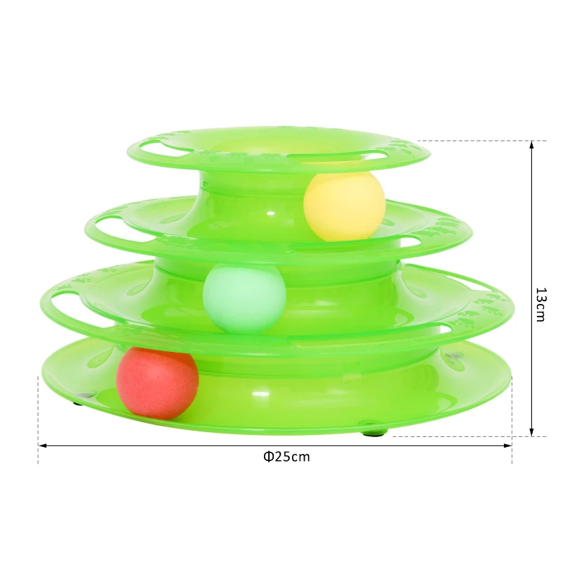 PawHut PET 3-level Tower Tracks for Cats Interactive Toy Kitty Disc Amusement Shelf Play Station Non-Slip Eco-friendly Green