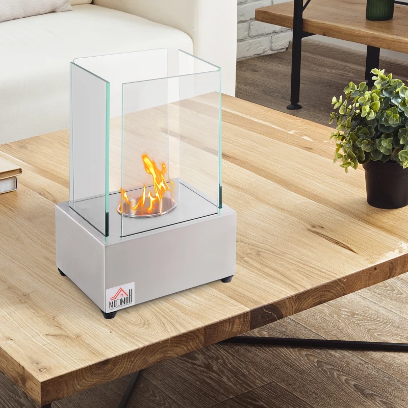 HOMCOM Portable Fireplace Ethanol Tabletop Fireplace Indoor Outdoor with Cover
