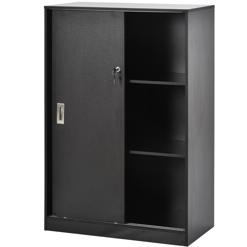 HOMCOM File Cabinet Office Storage Cupboard 2 Sliding Door 3 Shelves Locking Bookcase Shelving Unit 80x40x120cm-Black