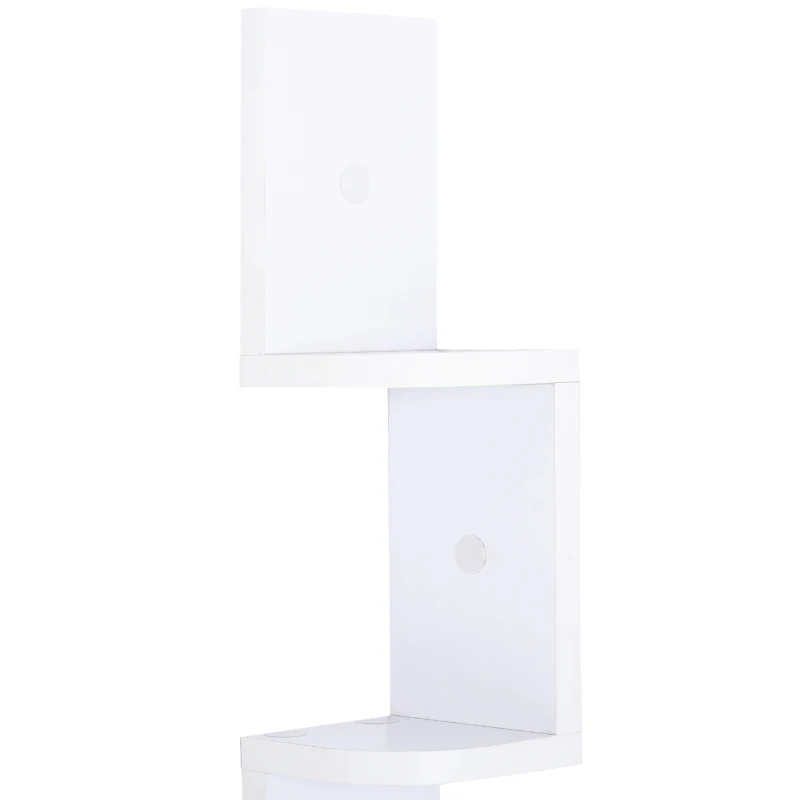 HOMCOM Wooden 5-tier Corner Shelf Wall Mount Zig Zag Floating Display Rack Bookcase Hanging CD Storage Home Furniture (White)