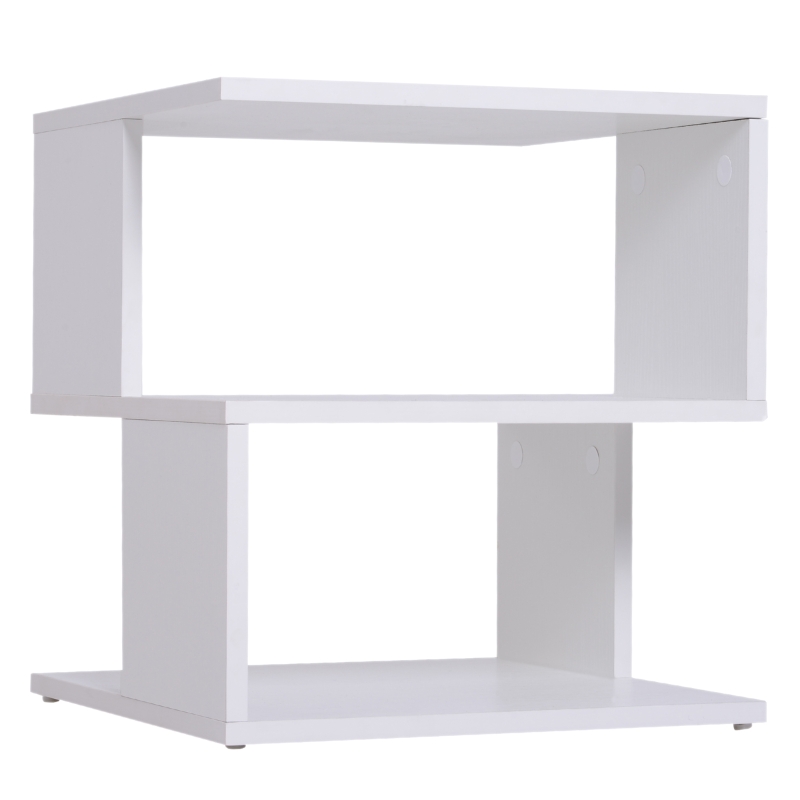 HOMCOM Modern Square 2 Tier Wood Coffee Side Table Storage Shelf Rack Living Room White