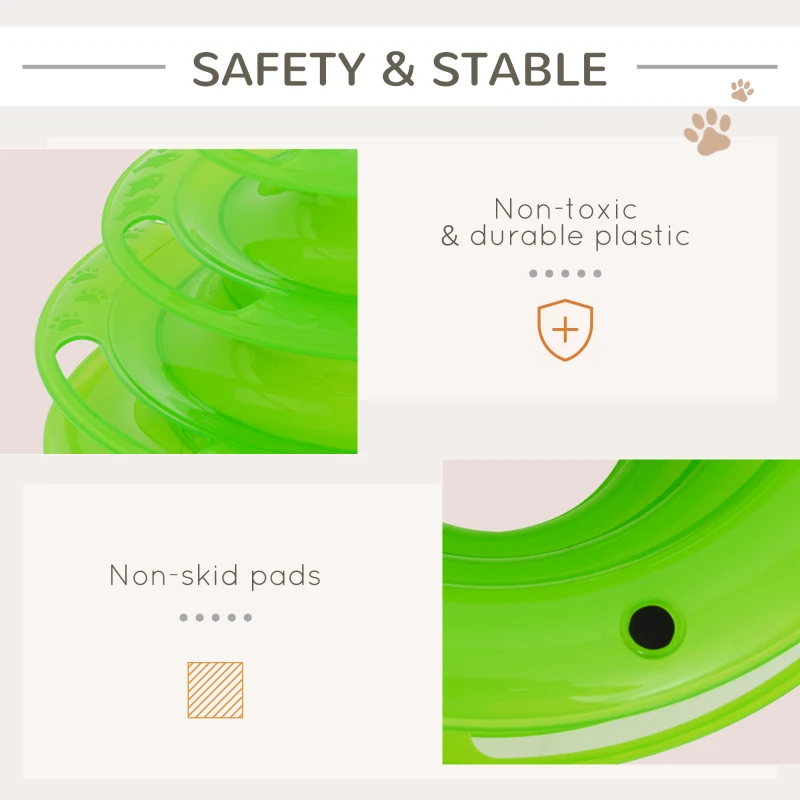 PawHut PET 3-level Tower Tracks for Cats Interactive Toy Kitty Disc Amusement Shelf Play Station Non-Slip Eco-friendly Green