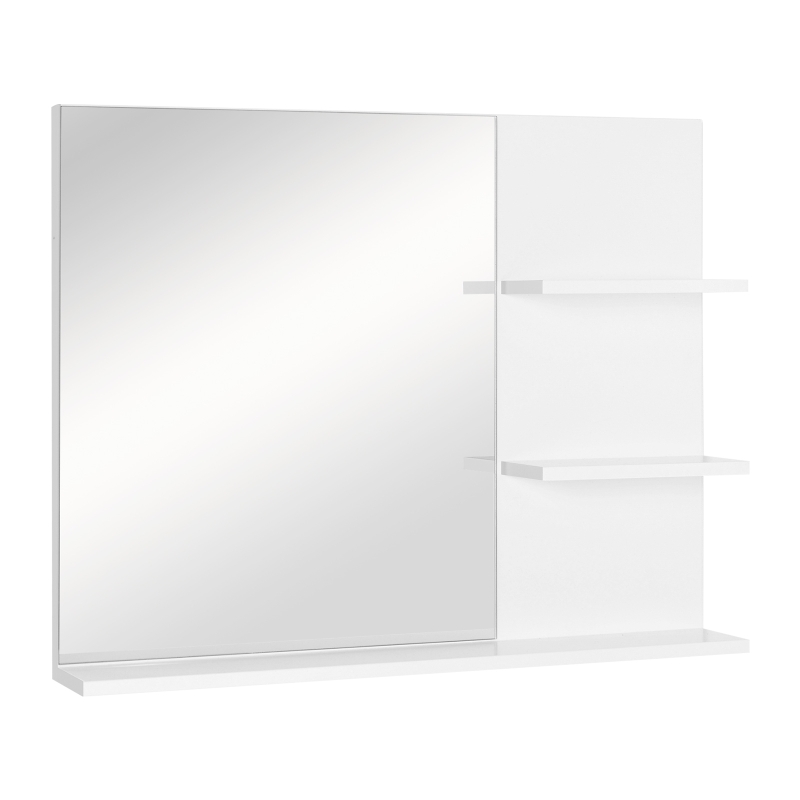 kleankin 60 x 10 x 48cm Bathroom Simple and Stylish Wall Mirrior with 3 Tiers Shelves, White