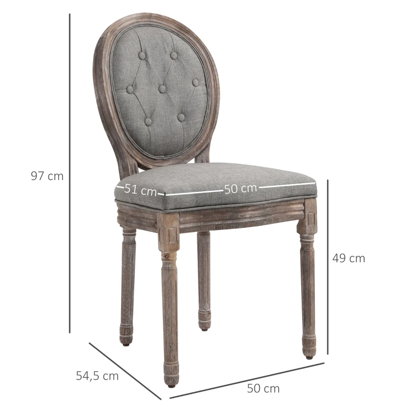 HOMCOM Antique Dining Chairs, 2 Piece Fabric Upholstered  Dining Chair with  Solid Wood Legs, Button Tuft Backrets